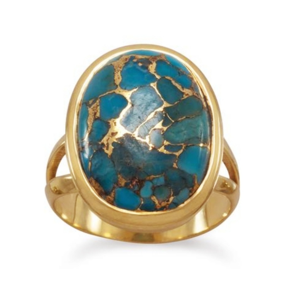 14KT GOLD PLATED STABILIZED TURQUOISE RING